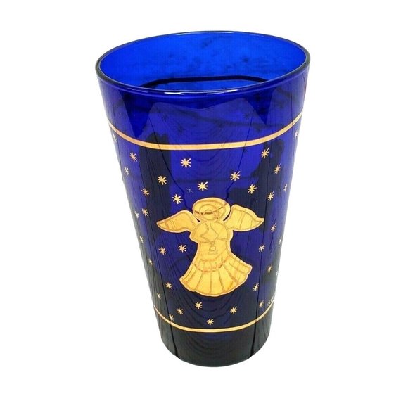 Culver U.S.A Angel & Stars Drinking Decorative Blue 22K Gold Trim Glass Cups - Picture 1 of 11